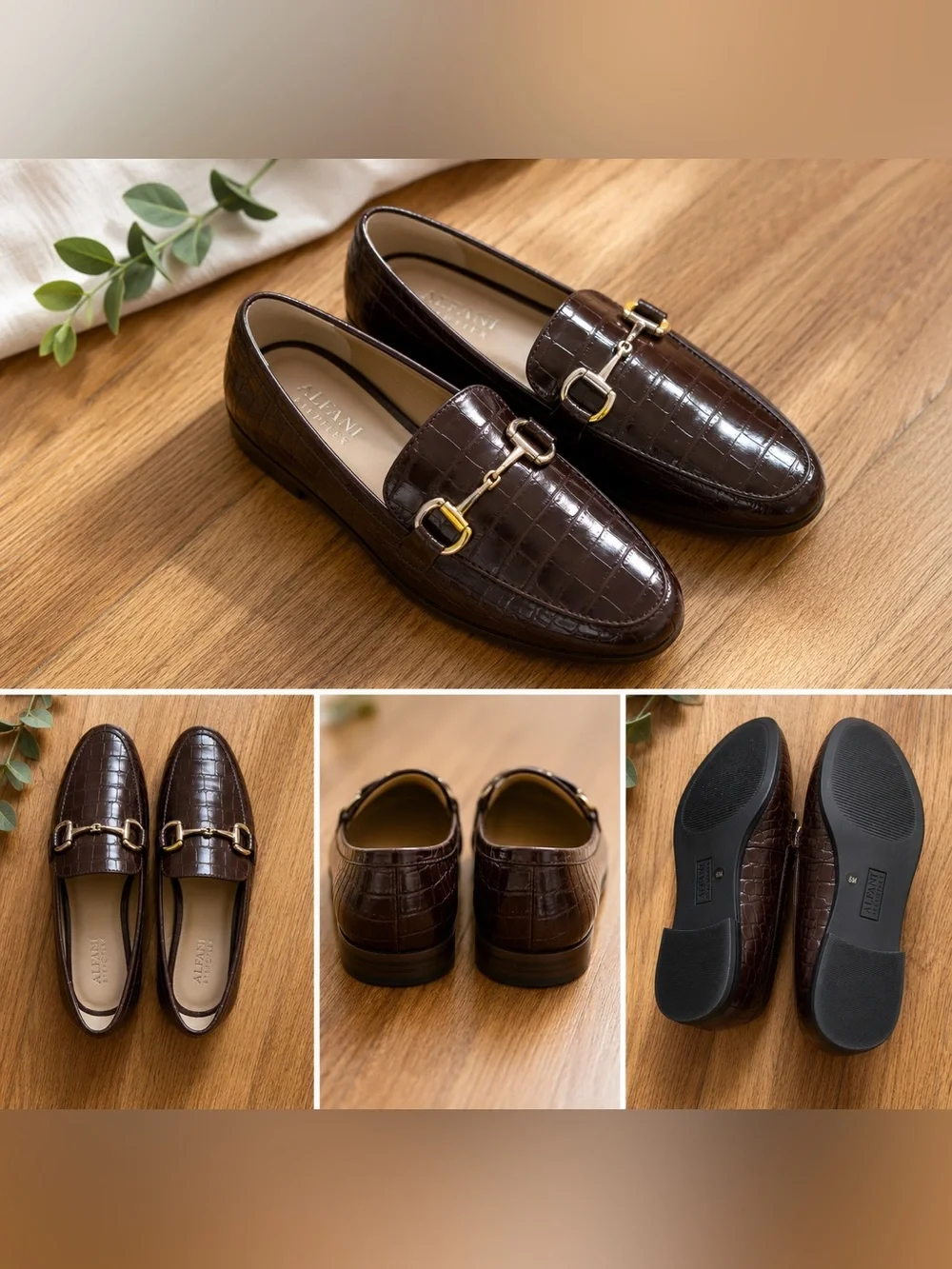 Alfani Brown Croc-Embossed Leather Bit Loafers